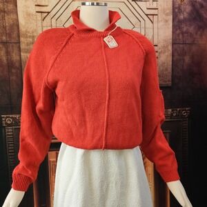 Vintage DEADSTOCK 1970s  Sweater Pullover Red Knit Collar Pocket NWT